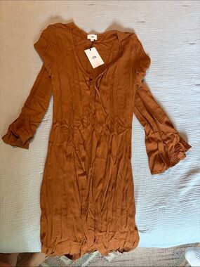 LPA Rust Brown V-Neck Long Sleeve Swim Coverup